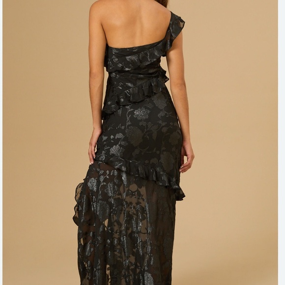 NWT Astr Black One Shoulder Cocktail Andrea Ruffle Dress Gown Sparkle Ruffle - Picture 3 of 7